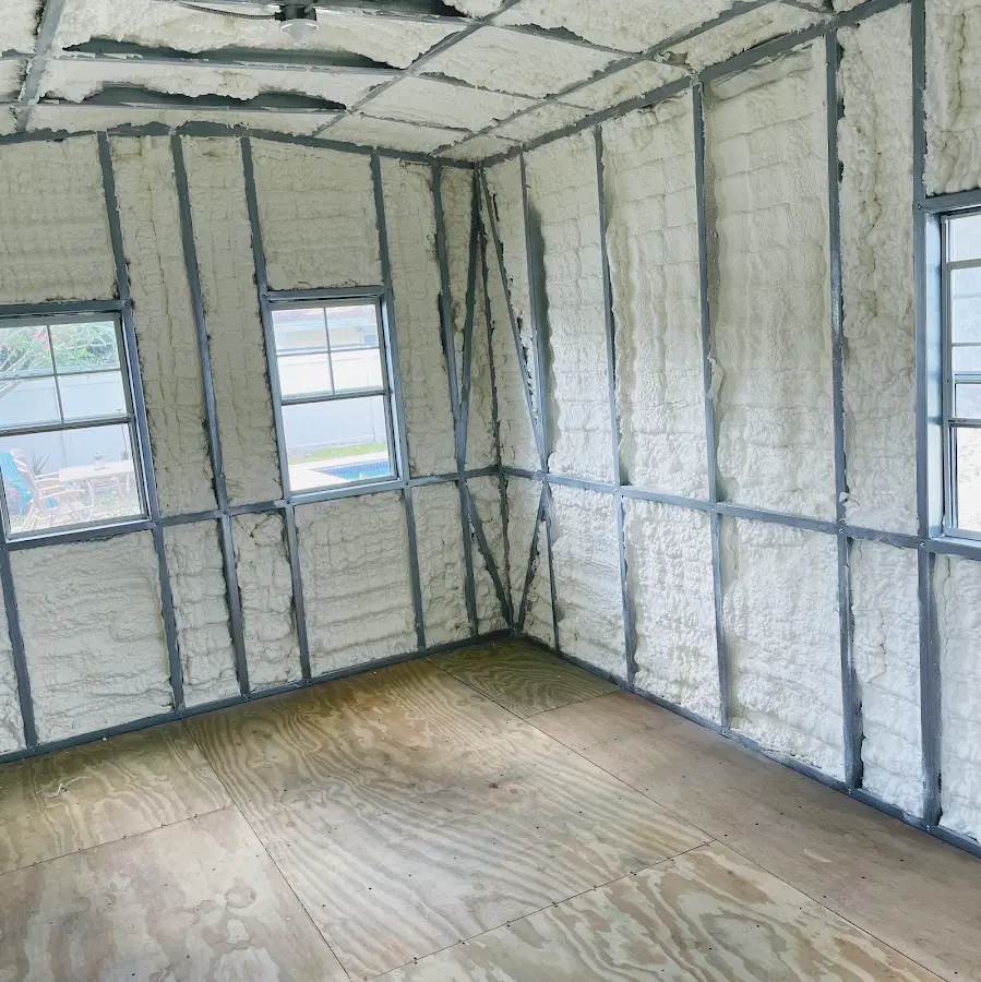 Closed-cell spray foam insulation applied to wall cavities in a residential project in Fort Myers Beach